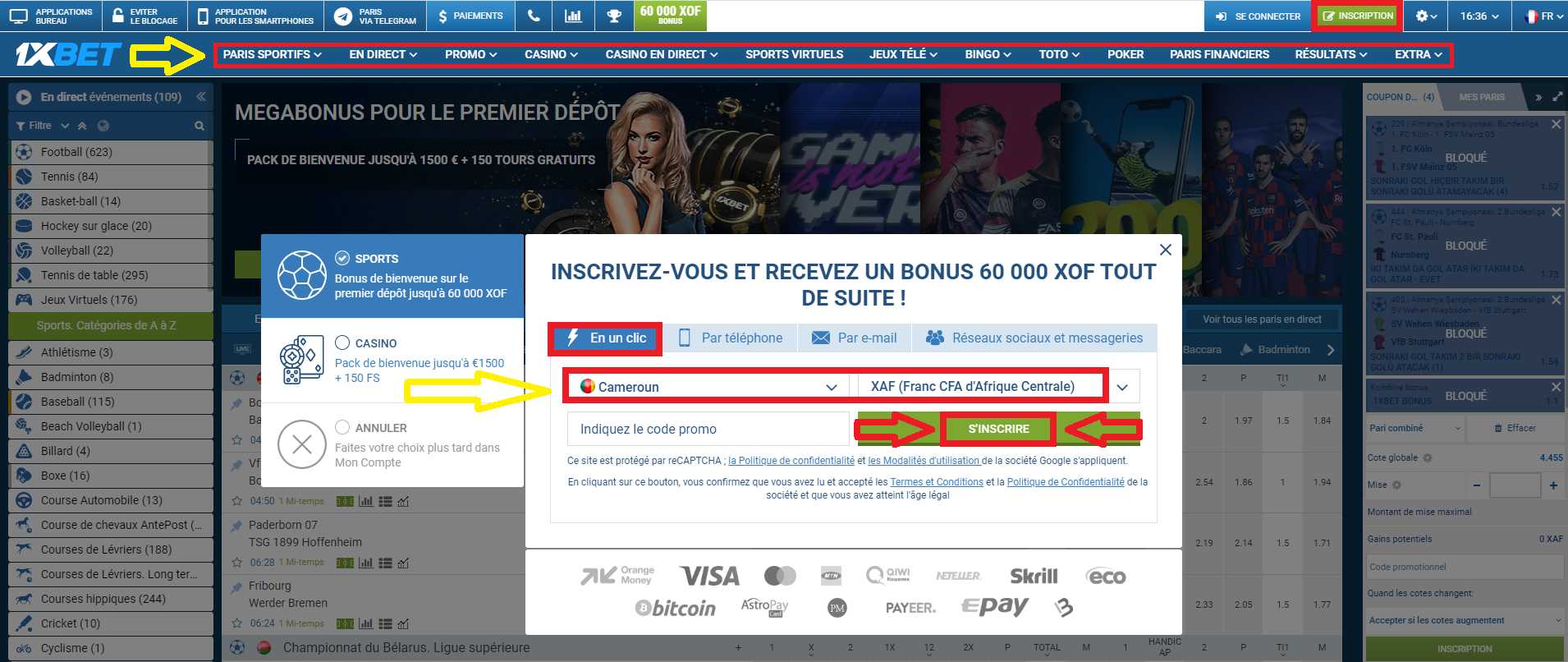 Les conditions d’éligibilité pour s’inscrire sur 1xBet Cameroun